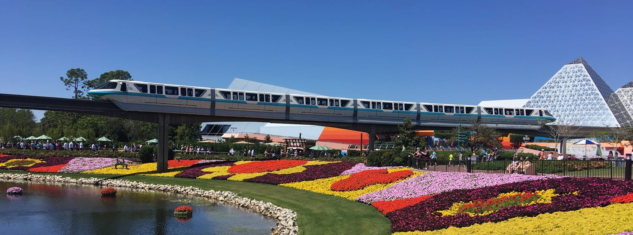 Monorail over flowers at Epcot's International Flower and Garden Festival